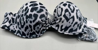 Top de bikini de natación Victorias Secret 32B negro gris leopardo halter con aros NUEVO NUEVO CON ETIQUETAS Foto 1 de 4