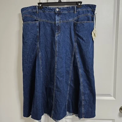 NUEVO CON ETIQUETAS Ava & Viv Maxi Falda Denim Completa Para Mujer 24R Azul Crudo Dobladillo Bolsillos Bohemia  Foto 1 de 4