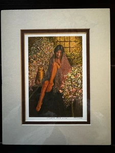 George Wise 1981 Litho Print TIGER AND LILY Floral & Cat 8x10 Pocatello Idaho - Bild 1 von 6