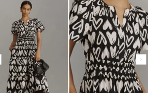 Anthropologie The Somerset Maxi Dress Black White Hearts size M NWT mspr 168 - Picture 1 of 6