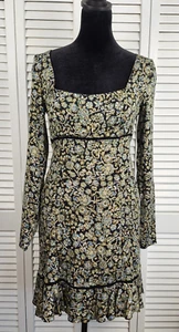 Free People Black Floral Mini Dress Long Sleeve Ruffle Boho NWT $128 Size 2 - Picture 1 of 15