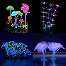 Aquarium Decoration Coral Soft Silicone  mushroom Glowing  Fish Tank 4pc set