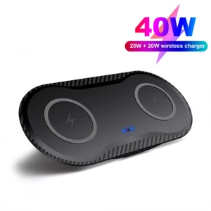 40W Fast Wireless Charger Pad Dual Charging Mat Stand For iPhone 14 Pro 12 XS - Picture 1 of 17