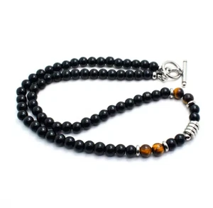 Collar, bolsa de regalo con cuentas de 6 mm de piedras preciosas de ónix negro natural y ojo de tigre - Imagen 1 de 4
