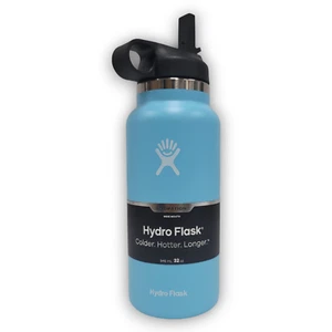 Botella de agua Hydro Flask 32 oz acero inoxidable boca ancha con tapa de paja azul claro - Imagen 1 de 3