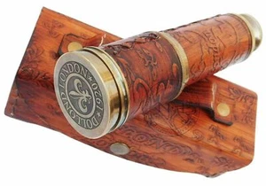 ANTIQUE-BRASS-TELESCOPE-MARINE-NAUTICAL-LEATHER-PIRATE-SPYGLASS-VINTAGE-SCOPE - Bild 1 von 3