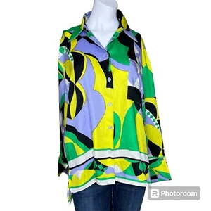 Camicia multicolore Zara Dolman stampata in raso abbottonata taglia XL nuova con etichette - Foto 1 di 12