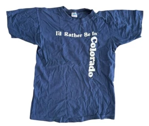 Vintage 80’s I’d Rather Be In Colorado Champion T-Shirt Youth Medium Navy - Picture 1 of 4