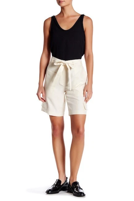 NEW Helmut Lang Dupioni Cargo Silk Bermuda Short in Ivory - Size 10 #SK109 - Image 1 of 4