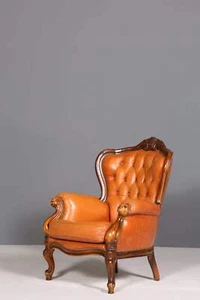 Barock Sessel echt Rokoko Leder Armlehnsessel Luxus Chesterfield Sessel 2/2 - Bild 1 von 12