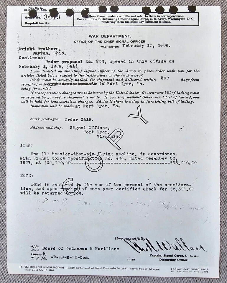FOTO 11x14 THE WRIGHT BROTHERS EJÉRCITO MILITAR CONTACTO PEDIDO PARA MÁQUINA VOLADORA Foto 1 de 1