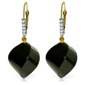 31.15 Carat 14K Solid Gold Earrings Diamond Briolette Black Spinel - Picture 1 of 4