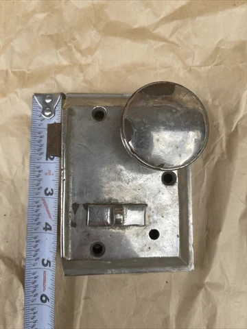 Antique Nickel-Plated  Bathroom Door Privacy Rim Lock, Knob, Handle Set c1920 Cover