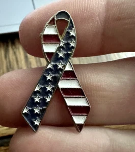 American Flag Stars + Stripes Awareness Ribbon Lapel Pin (backing missing) - Picture 1 of 2