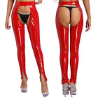 Us Women Patent Leather Crotchless Skinny Pants Punk Open Butt Tights Trousers