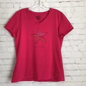 Life is Good Womans Crusher Tee Shirt size M Pink Starfish V Neck Cotton - Picture 1 of 6