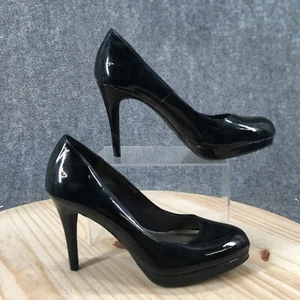 Christian Siriano Pump Heels Womens 7 Black Almond Toe Stiletto Patent Leather - Picture 1 of 15