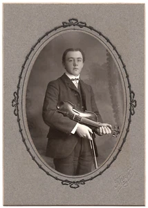 Handsome Yound Man with Violin and Bow, Ornate Border Cabinet Card, Early 1900's - Picture 1 of 3