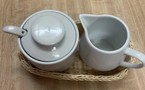 Cream And Sugar Set Tabletop Decor With Basket White Ceramic - Picture 1 of 5