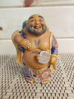 Japanese Kutani Hotei Laughing Satsuma Moriage Buddha Porcelain  Statue Figurine
