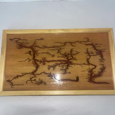 Serving Tray Tea Board Fractal Burn Wood Lichtenberg Charcuterie 12x7 Red Epoxy - Image 1 of 4