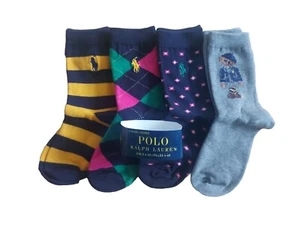 Polo Ralph Lauren Girls 4 PK Socks Size UK 10-13 NWT 4-6X bear stripe spots - Picture 1 of 7