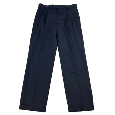 Pantalones de vestir MASSINI para hombre plisados delanteros con puños azul marino talla 36x32 Foto 1 de 4