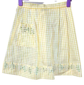 Half Apron Server with Pocket Semi Sheer Yellow White w/ Embroidered X's Vintage - Picture 1 of 8