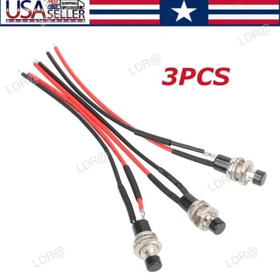 3X 12V Mini Push Button Pre-Wired Momentary N/O OFF-ON Switch Plug 5AMP SPST - Image 1 of 4