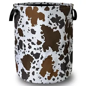 Cows Skin Brown Print Laundry Basket Foldable With Handles Tote Bag Oxford Cl... - Picture 1 of 7