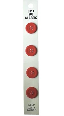 Buttons Red Round 4-Hole 4-Pack  5/8" Vintage Blumenthal Lansing C114 US Made - Image 1 of 4
