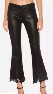 J Brand Selena Coated Cropped Lace Hem Mid-Rise Bootcut Jeans Sz 28 Black Boho - Picture 1 of 22