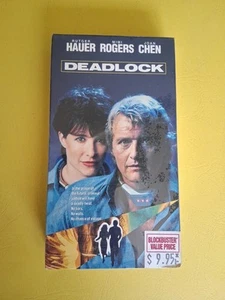 DEADLOCK VHS Rutger Hauer Media Release 1992 Blockbuster Sticker & Hangtab - Picture 1 of 3
