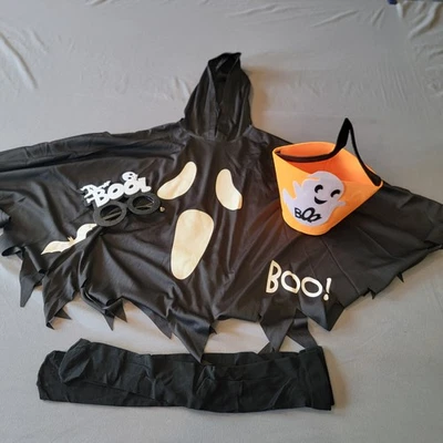 Halloween Ghost Costume, Size XS, Glasses, Leotards, Candy Bucket, New - Image 1 of 4