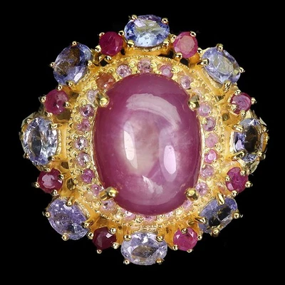 Black Friday 925 Sterling Silver Ring Oval Ruby 12x9mm Tanzanite Jewelry Size 8 - Image 1 of 4