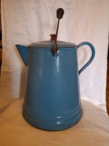 LARGE ANTIQUE GRANITEWARE COWBOY CHUCKWAGON COFFEE POT BLUE - Bild 1 von 10