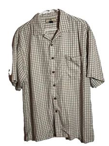 Tommy Bahama 100% Silk Camp Shirt Lg Cream Green Beach Resort Casual Friday - Picture 1 of 7