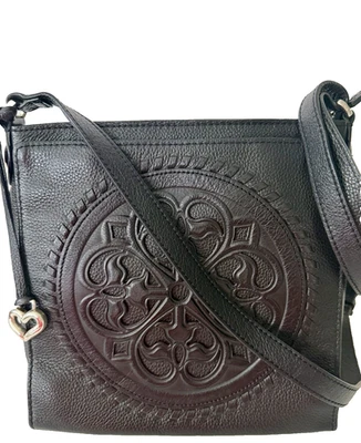 BRIGHTON   Ferrara Black Leather Medallion Organizer Crossbody Bag Purse EUC - Image 1 of 4