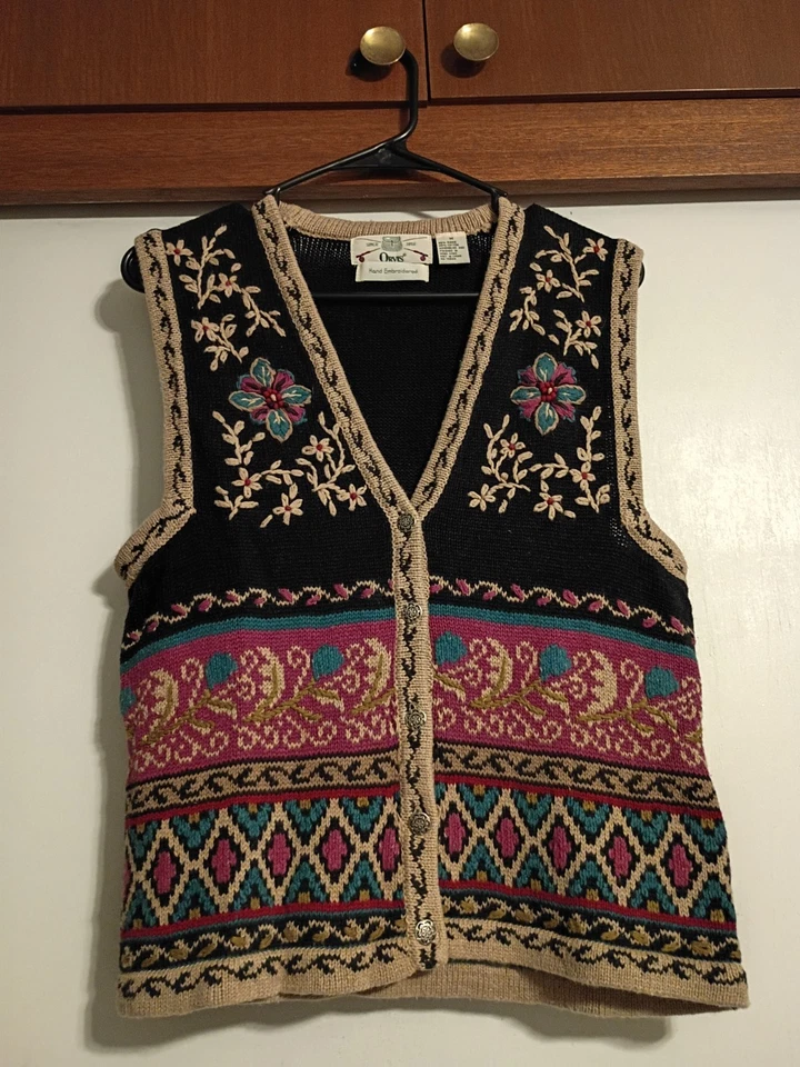 Sigrid Olsen Orvis 复古女式毛衣背心 90 年代 y2k 花 M 码 — 第 1/4 张图片