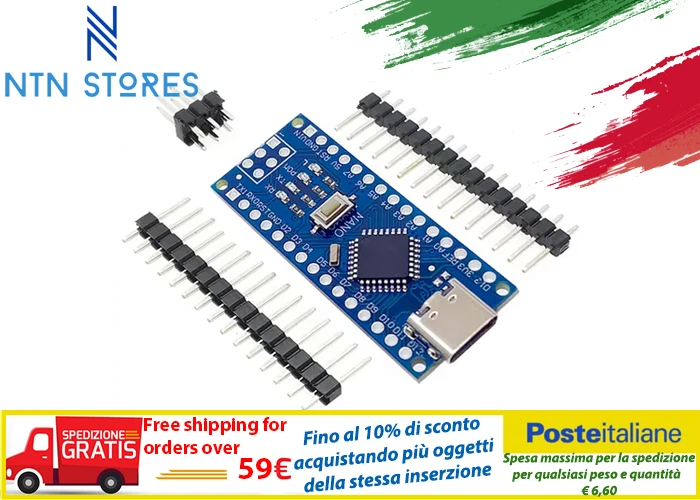 Atmega328pb Nano V3.0  CH340G attacco Tipo C - Arduino compatibile - non saldato - Immagine 1 di 1