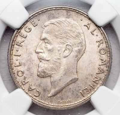 1914, Kingdom of Romania, Carol I. Certified Silver 1 Leu Coin. NGC MS-63! - Image 1 of 3