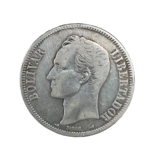 1912 VENEZUELA 5 BOLÍVARES (25 GRAM) .900 Silver Crown Size Coin #22 Y#24.2 - Picture 1 of 4