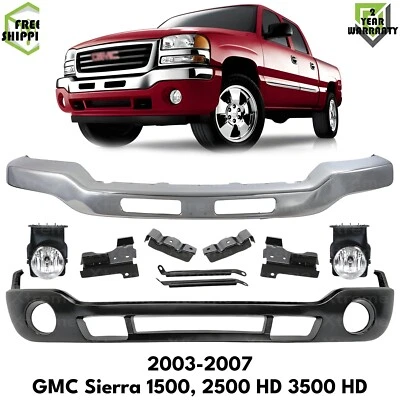 Front Bumper Chrome & Fog Lights Kit For 2003-2007 GMC Sierra 1500 2500 HD 3500 - Image 1 of 4