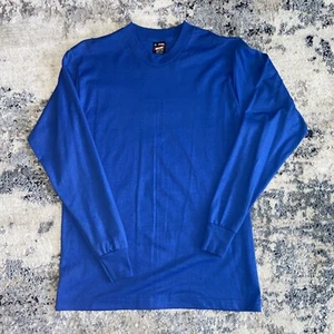 Vintage Blank Long Sleeve Shirt Large Blue 90s Fruit Of The Loom Tag - Picture 1 of 6
