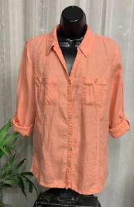 Blusa para mujer JM Collection 100 % lino manga con pestañas talla 10 usada - Imagen 1 de 10