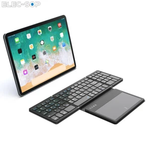 Leather Portable Mini Bluetooth Wireless Foldable Travel Keyboard w/ Touchpad - Picture 1 of 11