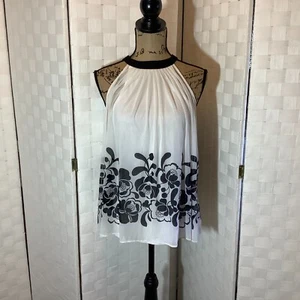eci black white floral blouse size 4 - Picture 1 of 7