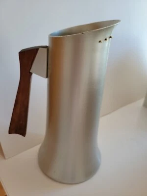 MCM Vintage Mirro Medallion Jarra de Agua Atómica Años 50 Mango Teca 9" Aluminio  Foto 1 de 4