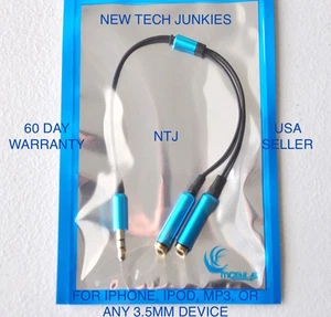 NTJ SPLITTER headphone jack 3.5mm aux auxiliary cable for iPod iPhone 4 5 6 plus - Picture 1 of 16