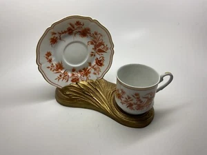 RARO! Taza y platillo Haviland Limoges Francia porcelana Demitasse naranja Cornucopia - Imagen 1 de 6